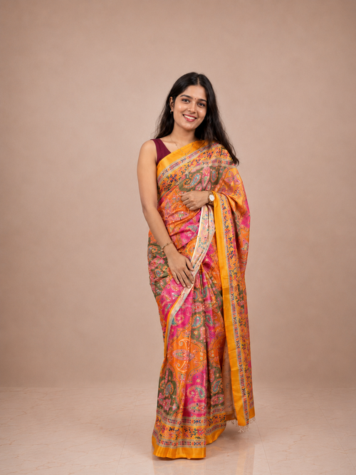 Dharwari Silk Satin Saree with Mirror Work & Matching Unstitched Blouse Piece | Premium Designer Wedding, Festive & Party Wear Saree for Women
