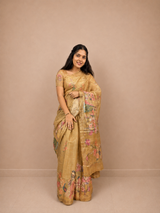 Mustard Yellow Organza Saree with Golden Thread Work | Elegant Lightweight Ethnic Wedding, Festive & Party Wear Saree for Women