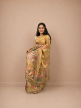 Mustard Yellow Organza Saree with Golden Thread Work | Elegant Lightweight Ethnic Wedding, Festive & Party Wear Saree for Women