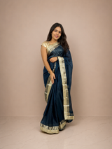 Royal Blue Resham Border Saree with Matching Blouse Piece