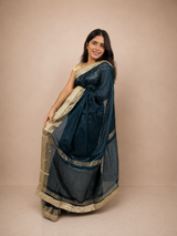 Royal Blue Resham Border Saree with Matching Blouse Piece