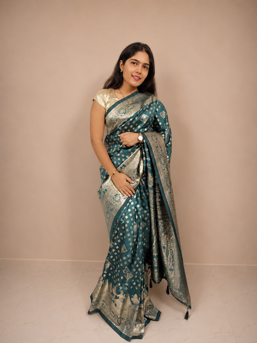 Blue Zari Banarasi Silk Saree with Traditional Design | Elegant Wedding, Festive, Reception & Party Wear Ethnic Saree for Women