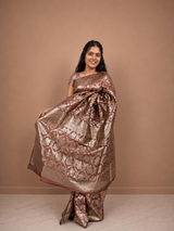 Rusted Orange Banarasi Zari Saree with Matching Blouse Piece | Traditional Ethnic Wedding, Festive & Party Wear Saree for Women