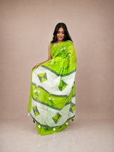 Lime Green Linen Saree with Floral Print & Geometric Designer Pallu | Premium Lightweight Casual, Office Wear Saree for Women