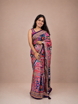 Godhaari Mirror Work Silk Saree with Matching Unstitched Blouse Piece | Premium Printed Designer Silk Saree for Festive, Wedding & Party Wear Women