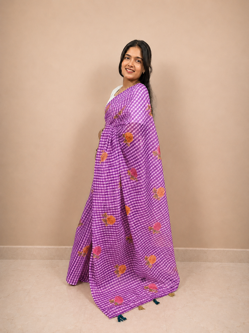 Purple Rose Cotton Blend Saree Ready-to-Wear Skirt Saree — Pre-Stitched with Attached Underskirt & Unstitched Blouse