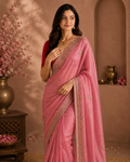 Blush Rose Hand-Embroidered Star Motif Cotton Ready-to-Wear Skirt Saree — Pre-Stitched with Attached Underskirt & Unstitched Blous