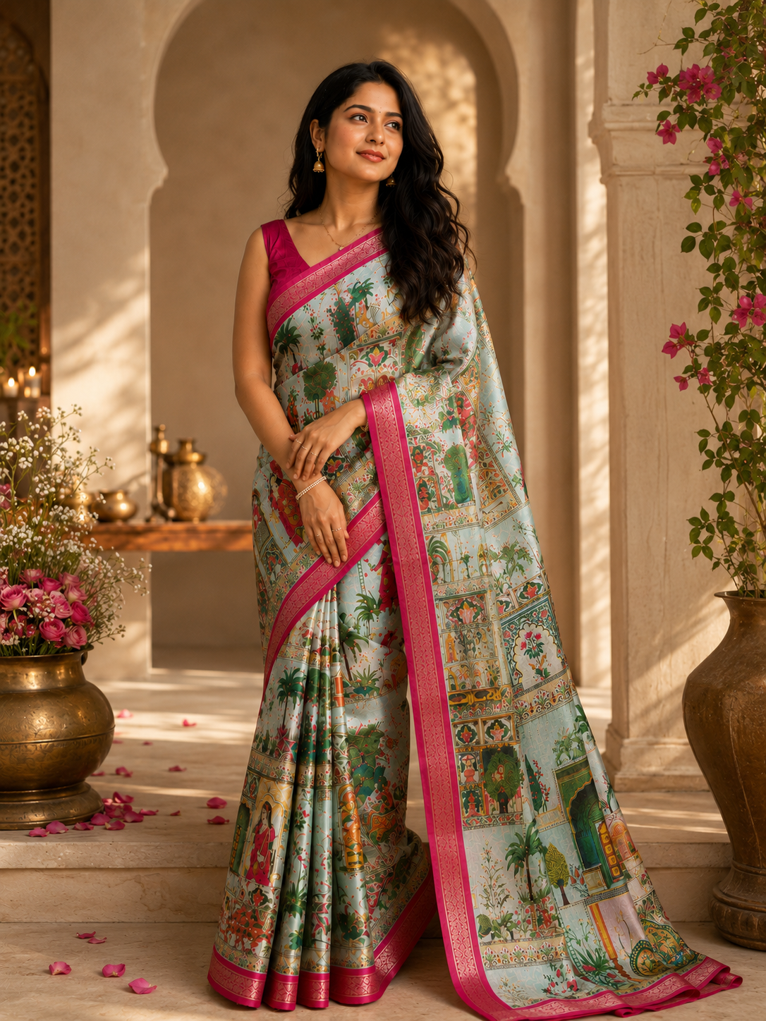 The Royal Touch — Maharani Collection | Royal Rajasthani Romance Ready-to-Wear Skirt Saree with Pink Zari Border