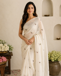 Minimal Floral Embroidered Cotton Ready-to-Wear Skirt Saree — Pre-Stitched with Attached Underskirt & Unstitched Blouse