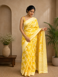 Sunshine Yellow Floral Ready-to-Wear Skirt Saree — Pre-Stitched with Attached Underskirt & Unstitched Blouse
