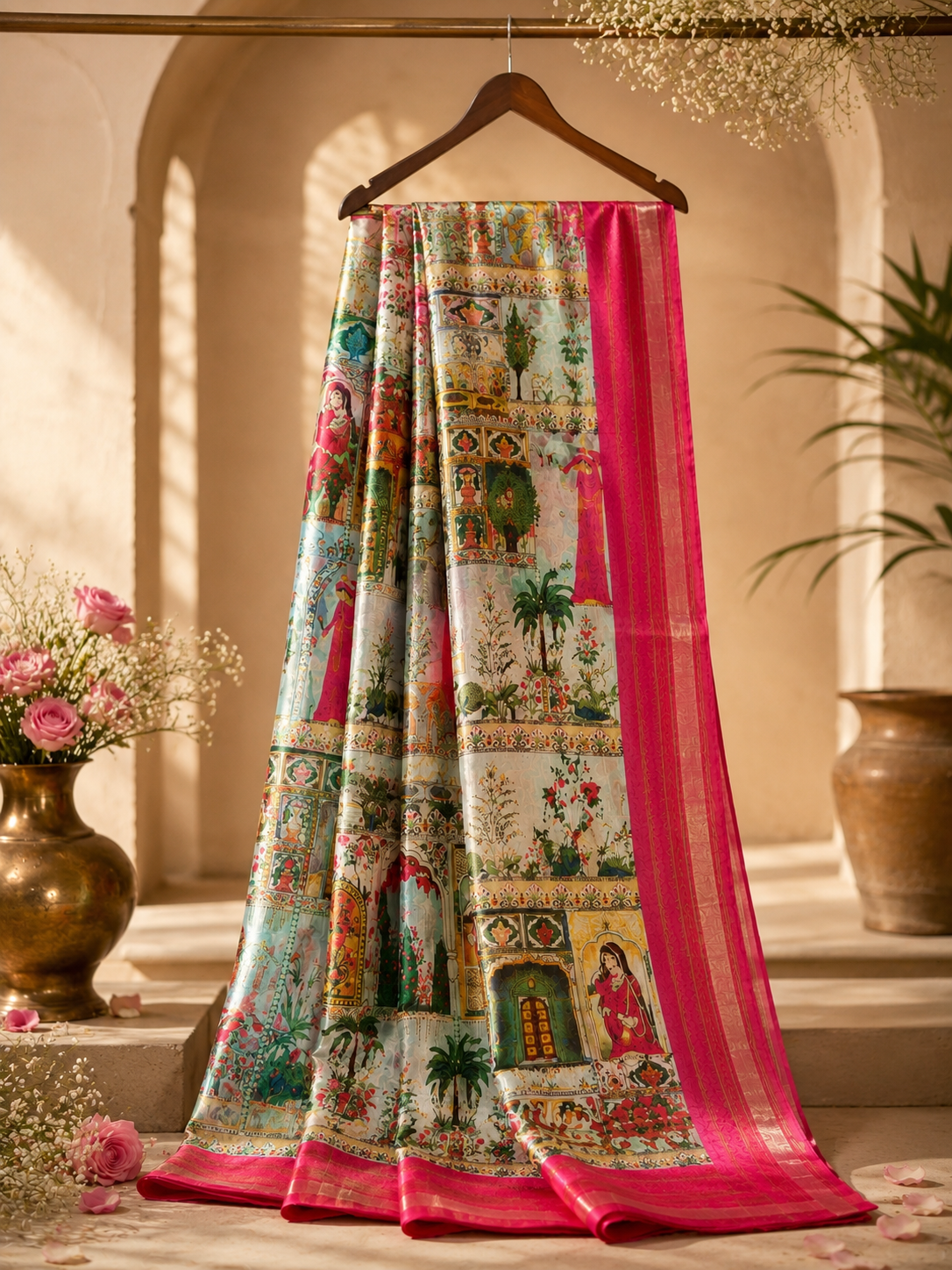 The Royal Touch — Maharani Collection | Royal Rajasthani Romance Ready-to-Wear Skirt Saree with Pink Zari Border