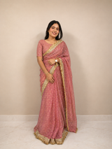 Peach Banarasi Dot Weave Saree — Ready-to-Wear Skirt Saree — Pre-Stitched with Attached Underskirt & Unstitched Blouse