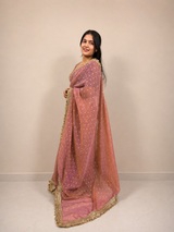 Peach Banarasi Dot Weave Saree — Ready-to-Wear Skirt Saree — Pre-Stitched with Attached Underskirt & Unstitched Blouse