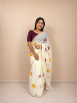 Cream Floral Embroidered Chiffon Saree Ready-to-Wear Skirt Saree — Pre-Stitched with Attached Underskirt & Unstitched Blouse
