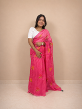Pink Rose Cotton Blend Saree Ready-to-Wear Skirt Saree — Pre-Stitched with Attached Underskirt & Unstitched Blouse