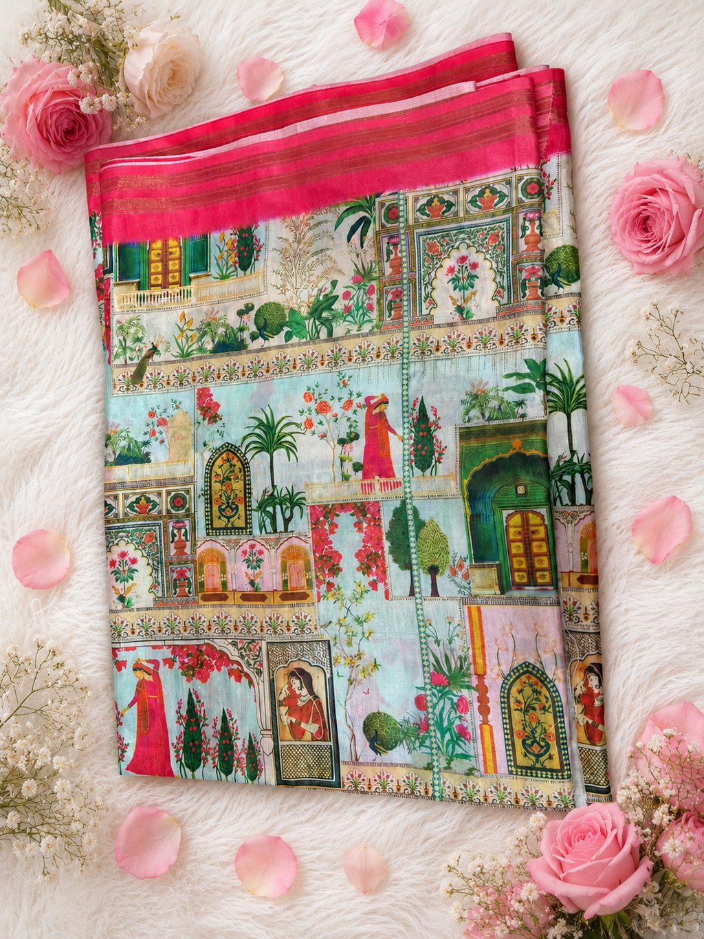 The Royal Touch — Maharani Collection | Royal Rajasthani Romance Ready-to-Wear Skirt Saree with Pink Zari Border