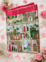 The Royal Touch — Maharani Collection | Royal Rajasthani Romance Ready-to-Wear Skirt Saree with Pink Zari Border